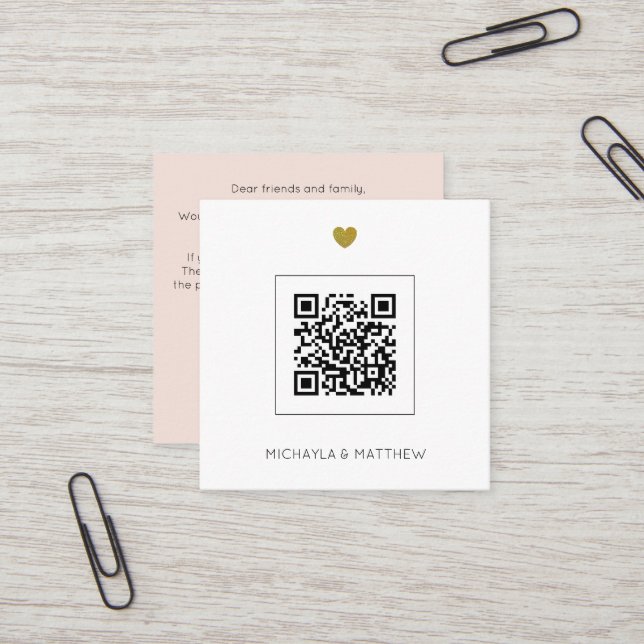 Convite de Casamento de Blush de Código QR Minimal (Frente/Verso In Situ)