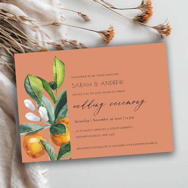 Convite de casamento de Boho Botânico Laranja-Lara (Criador carregado)