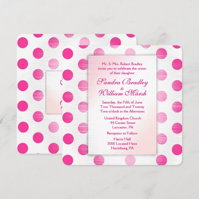 Convite de Casamento de Bolinhas Rosa (Frente/Verso)