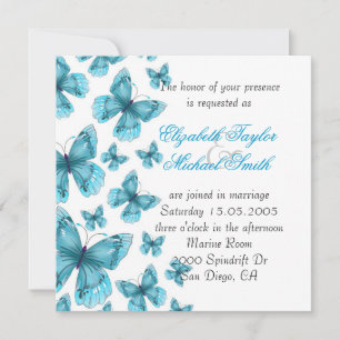 Convite de casamento de Borboleta Azul Elegante de