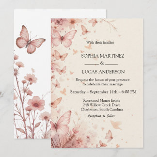 Convite De Casamento De Borboleta Floral Elegante