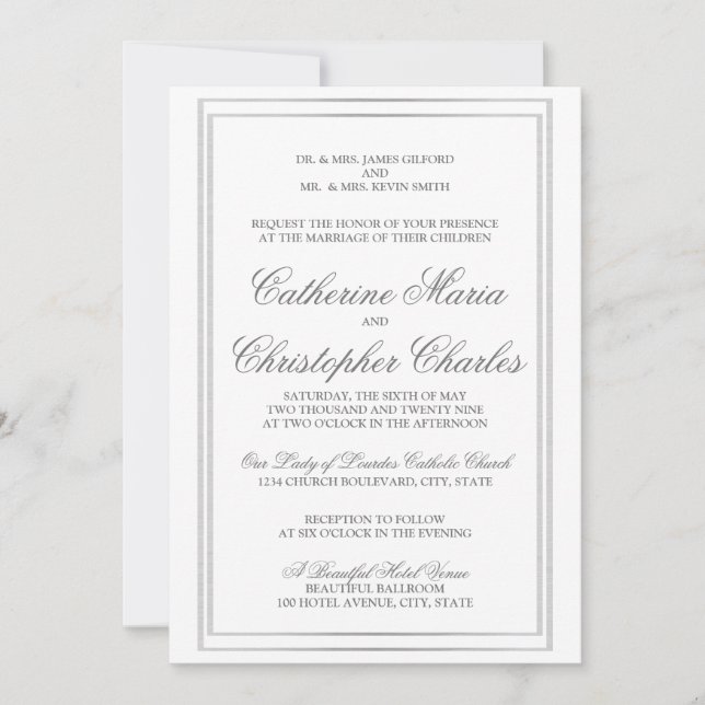 Convite de casamento de Borda do Silver Script Ele (Frente)