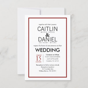 Convite de casamento de borda simples, vermelho e 