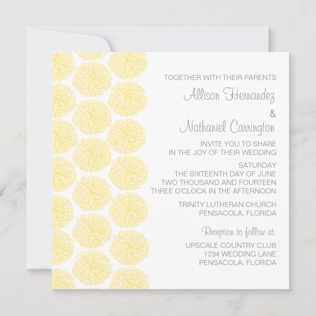 Convite de casamento de Borda Zinnia, Amarelo (Frente)