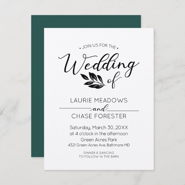 Convite de Casamento de Branch Mínimo (Frente/Verso)