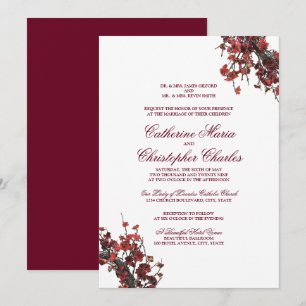 Convite De Casamento De Burgundy Red Floral Wreath