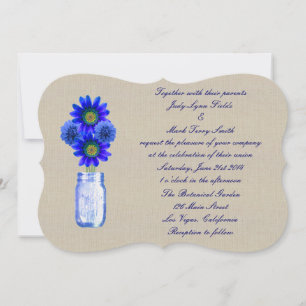 Convite De Casamento De Burlap Rustic Blue Mason J