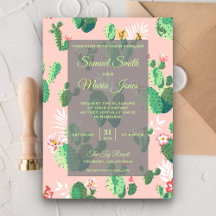 Convite de Casamento de Cactus Floral Desértico Ro
