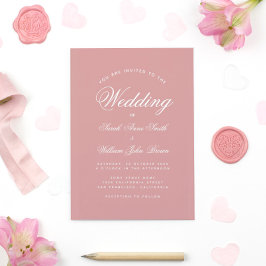 Convite de Casamento de Caligrafia Rosa Po dusty c