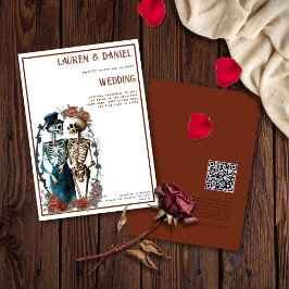 Convite de Casamento de Casais de Esqueleto Minima