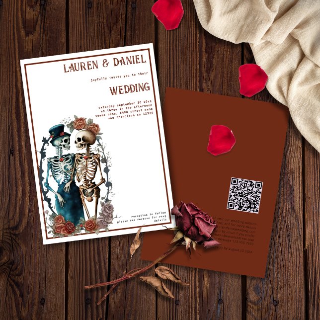 Convite de Casamento de Casais de Esqueleto Minima (Criador carregado)