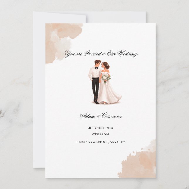 Convite de Casamento de Casal com Aquarela Elegant (Frente)