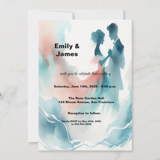 Convite de Casamento de Casal Dançando com Aquarel (Frente)