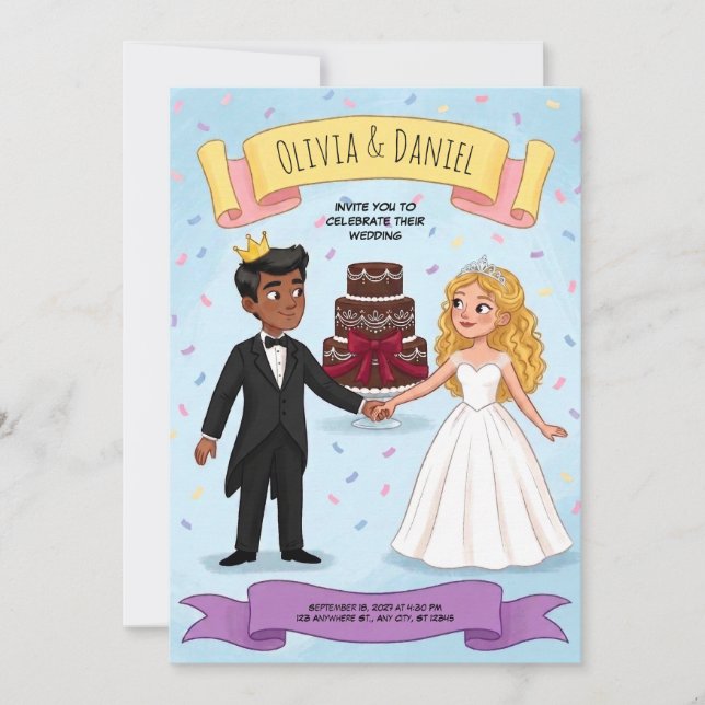 Convite de Casamento de Casal de Conto de Fadas (Frente)