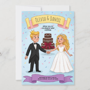 Convite de Casamento de Casal de Desenho Animado d