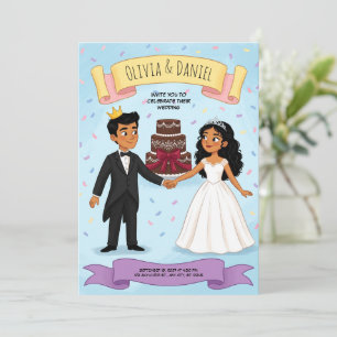 Convite de Casamento de Casal de Desenho Animado F