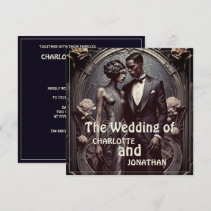 Convite de Casamento de Casal Elegante Art Déco