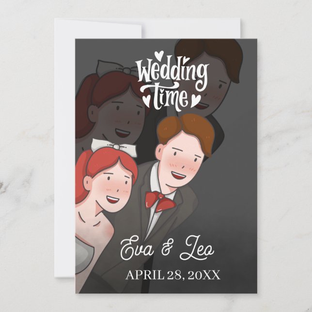 Convite de Casamento de Casal Ilustrado Moderno (Frente)