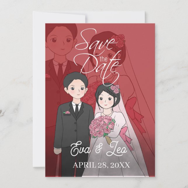 Convite de Casamento de Casal Ilustrado Moderno (Frente)