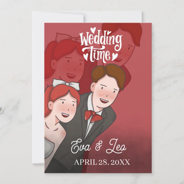 Convite de Casamento de Casal Ilustrado Moderno (Frente)