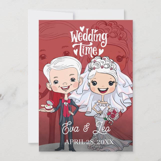 Convite de Casamento de Casal Ilustrado Moderno (Frente)