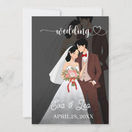 Convite de Casamento de Casal Ilustrado Moderno