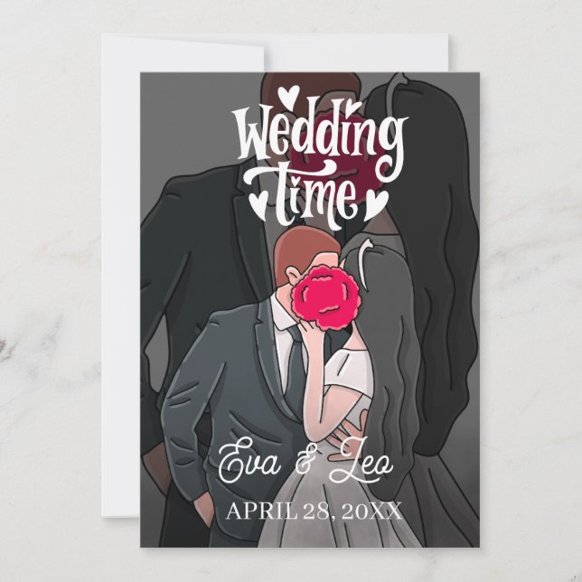 Convite de Casamento de Casal Ilustrado Moderno (Frente)