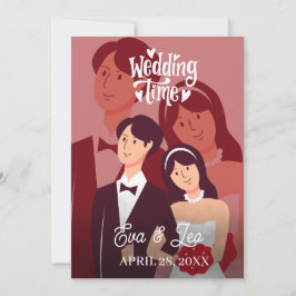 Convite de Casamento de Casal Ilustrado Moderno