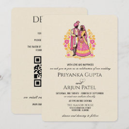 Convite de Casamento de Casal Indiano Colorido