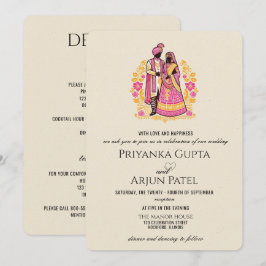 Convite de Casamento de Casal Indiano Colorido