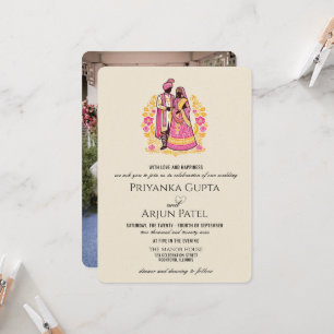 Convite de Casamento de Casal Indiano Colorido