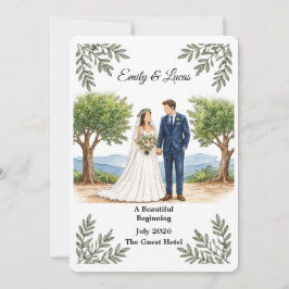 Convite de Casamento de Casal Sem Rosto em Aquarel