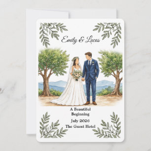 Convite de Casamento de Casal Sem Rosto em Aquarel