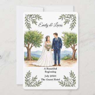 Convite de Casamento de Casal Sem Rosto em Aquarel