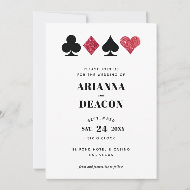 Convite de Casamento de Cassino Moderno com Brilho (Frente)