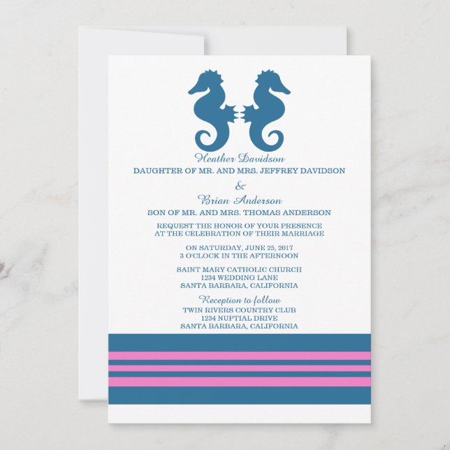 Convite de casamento de Cavalo de Mar Náutico, Cor (Frente)