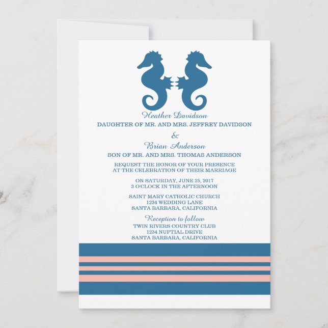 Convite de casamento de Cavalo de Mar Náutico Cora (Frente)