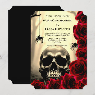 Convite de casamento de caveira gótica floral pret