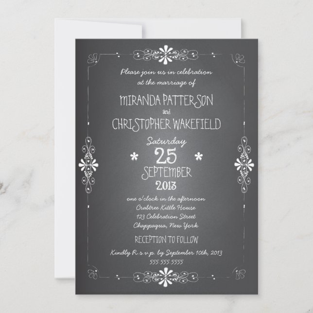 Convite de Casamento de Chalkboard com RSVP (Frente)