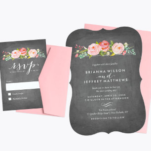 Convite De Casamento De Chalkboard Floral De rosa 