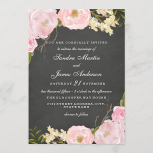 Convite De Casamento De Chalkboard Floral Elegante