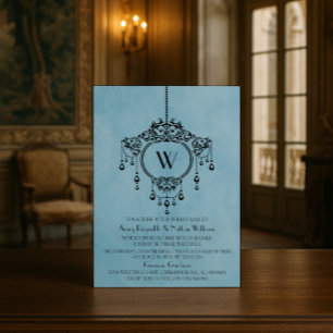 Convite de casamento de Chandelier de Vintage Azul