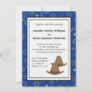 Convite de Casamento de Chapéu Azul Western Cowbo