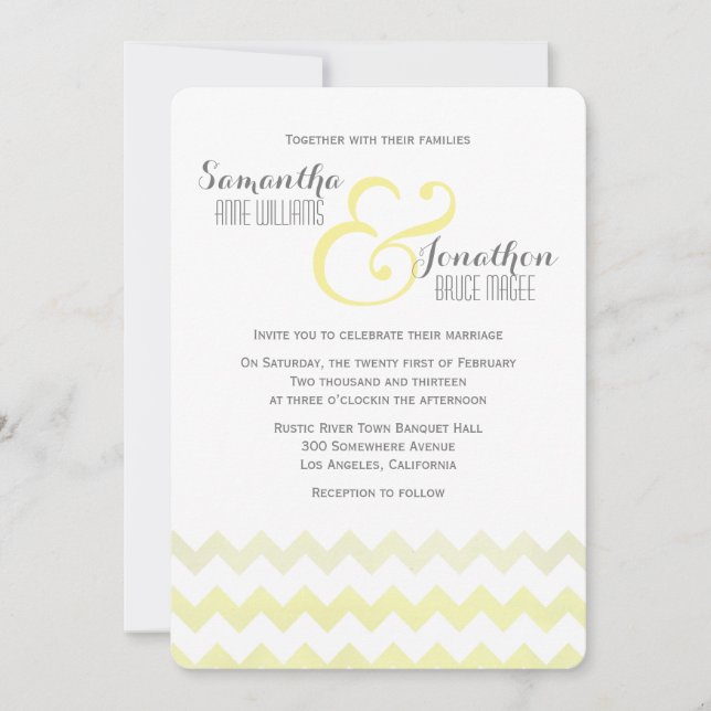 Convite De Casamento De Chevron Amarelo (Frente)