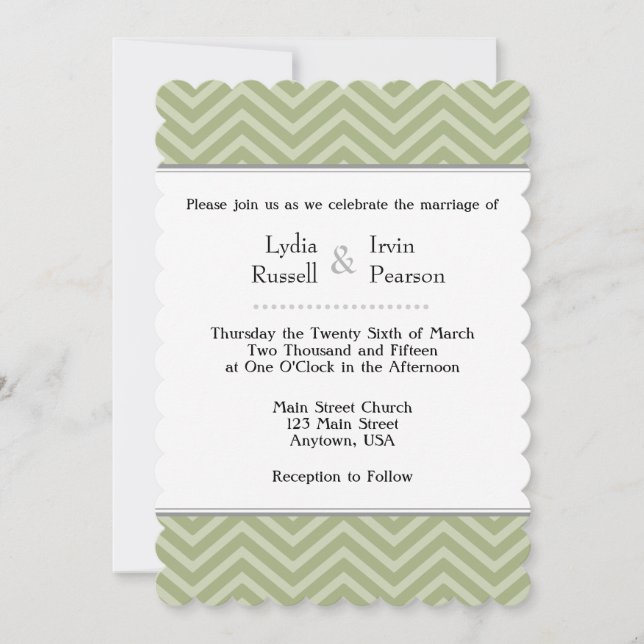 Convite De Casamento De Chevron Verde De Sage Oliv (Frente)