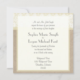 Convite De Casamento De Chique Beige Lace Burlap