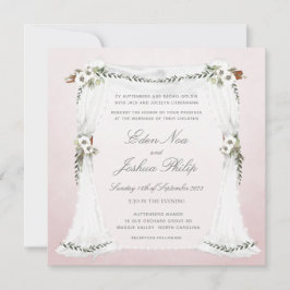 Convite De Casamento De Chuppah Branco Cor-De-Rosa