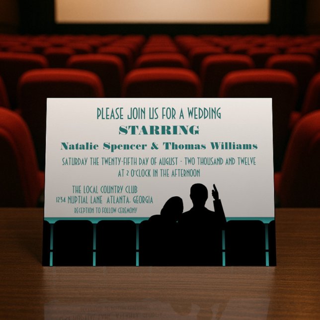 Convite de casamento de Cinema, Teal (Teal Movie Theater Wedding Invite)