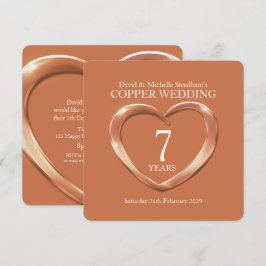 Convite de casamento de cobre coração 7 anos de fe