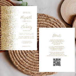 Convite de casamento de Código QR Branco Glitter D